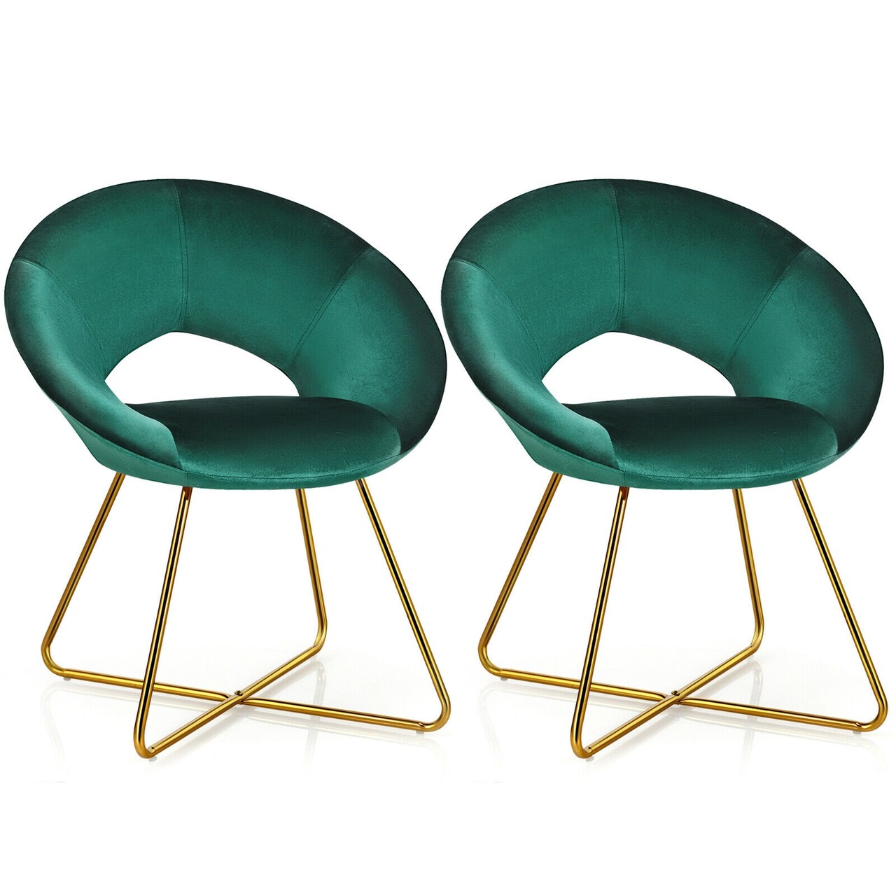 Set of 2 Dark Green Velvet Iron Accent Chairs with Open Back Metal Legs